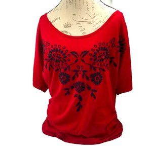 Expresso Red w/ Black Beads Bat Wing Top Size L